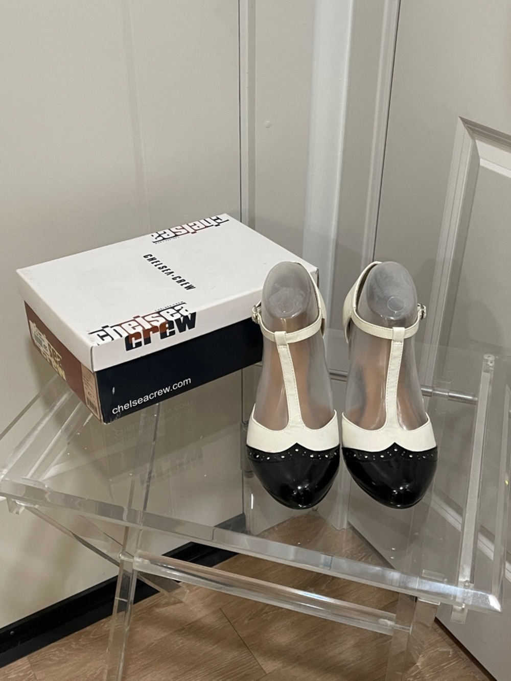 Chelsea Crew Gatsby Two-Tone T-Strap Pumps in Black and White